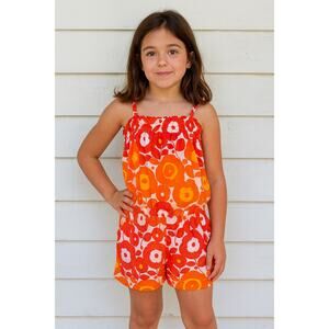 Gap Kids Girls Orange & Red Floral Romper – Size 6/7 – EUC